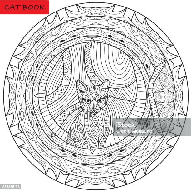 Coloring Animal Book Page For Adults Playful Kitten In The Washing Machine Stock Illustration - Download Image Now