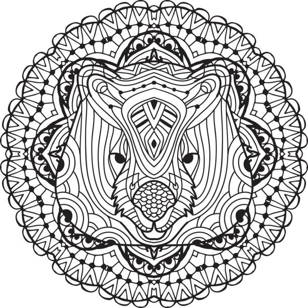 Australian animal. The head of a wombat with patterns. Coloring page for adults. Australian animal. The head of a wombat with patterns. Monochrome ink patterns. Line art. For tattoos and other designs. Zenart wombat stock illustrations