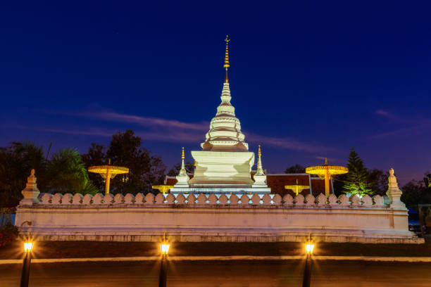 istock Beautiful white Pagoda in twilight time. 666867146