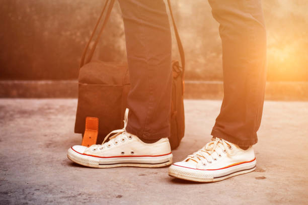 istock Fashion sneakers on the concrete. 666875598