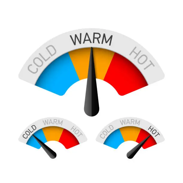 Vector illustration of Cold, warm and hot temperature gauge