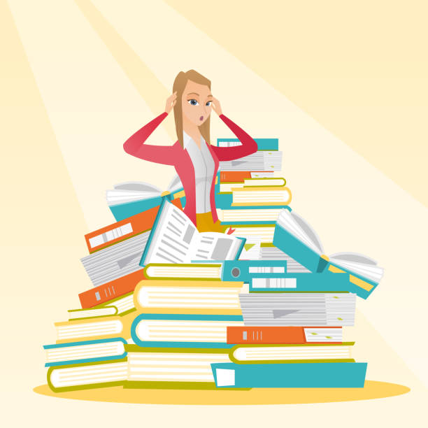 istock Student sitting in huge pile of books 666884024