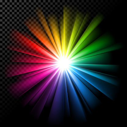 Bright multicolor rays on transparent background vector illustration