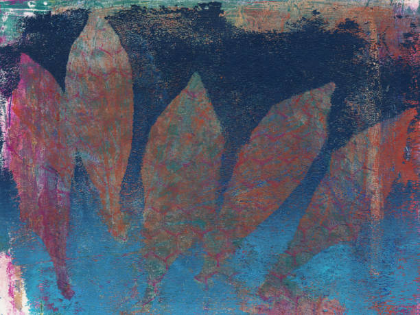 istock Silhouetted plant leaves with weathered texture in paint 666884616