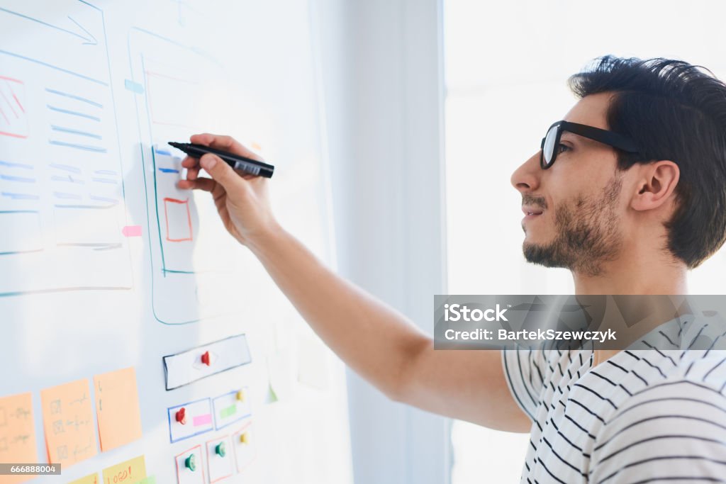 Young designer developing website responsive layout Educational Exam Stock Photo