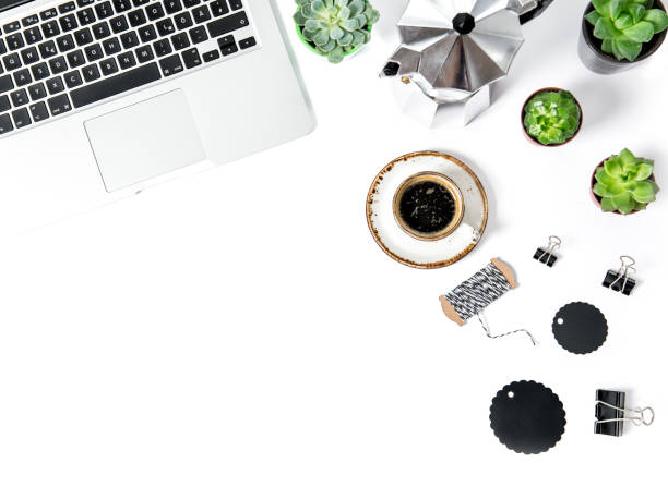 istock Office workplace Flat lay Coffee laptop supplies succulent 666905006