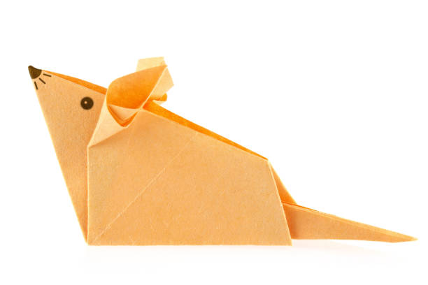 Orange mouse of origami, isolated on white background