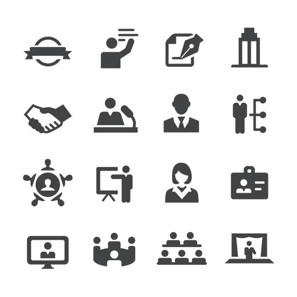 ilustrações de stock, clip art, desenhos animados e ícones de business convention icons - acme series - symbol computer icon education icon set