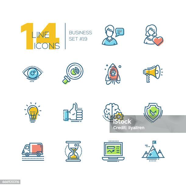 Business Colored Modern Single Line Icons Set Stock Illustration - Download Image Now - Icon Symbol, Digitally Generated Image, Conceptual Symbol