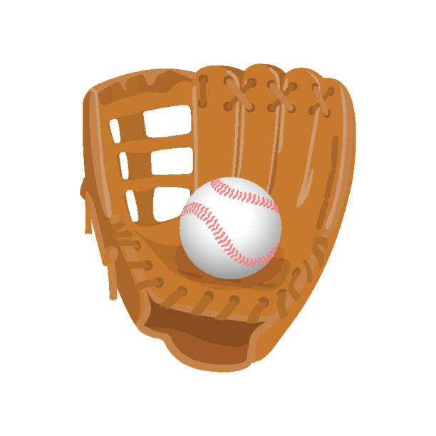 leder-handschuh, weißen lederball im realistischen stil - baseball glove stock-grafiken, -clipart, -cartoons und -symbole