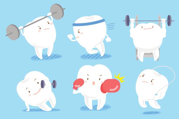 ładny ząb kreskówki - tooth character stock illustrations