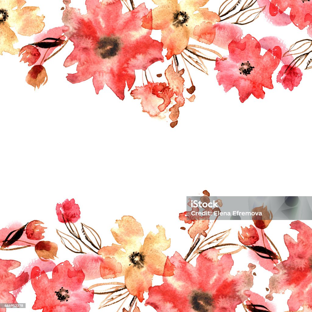 귀여운 수채화 꽃 프레임입니다 손으로 그린 꽃 배경 0명에 대한 스톡 벡터 아트 및 기타 이미지 - 0명, 결혼식, 귀여운 -  Istock