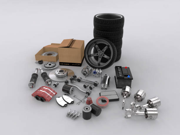 istock Car parts on background.  3D rendering. 666955328