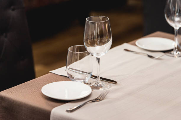 istock View of the served table in a restaurant. beige brown tones 666964190