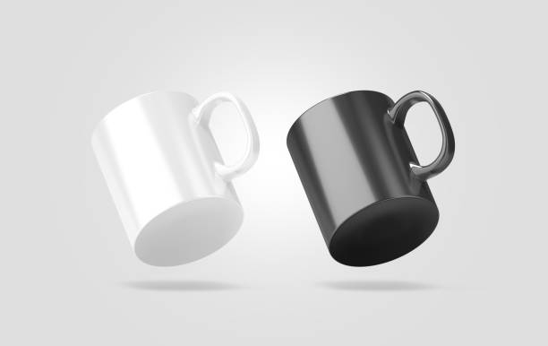 istock Blank black and white glass mug mockup isolated, no gravity 666964282
