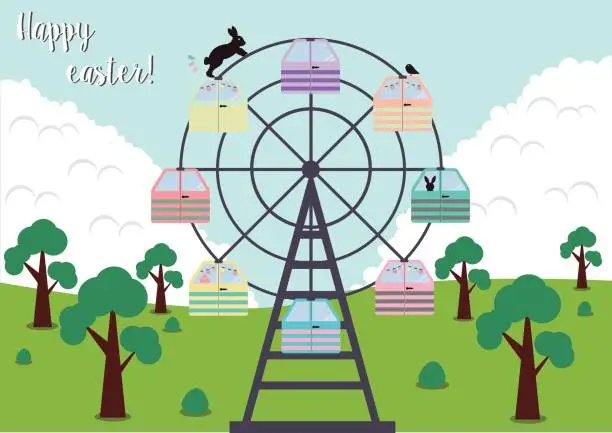 Vector illustration of HAPPY EASTER FERRIS WHEEL