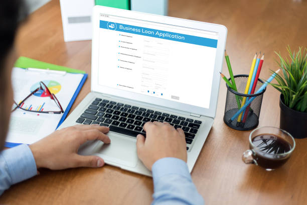 istock Young man filling Business Loan application form on internet 666977126