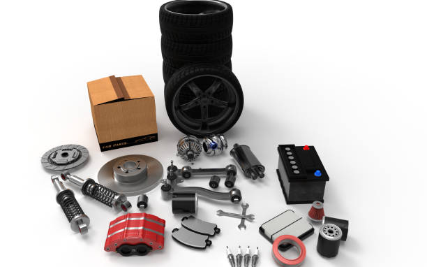 istock Car parts on background. Car parts box. 3D rendering. 666977200