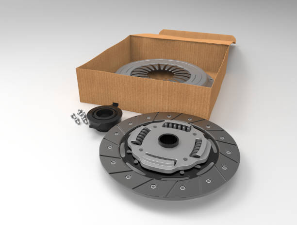 istock Clutch disc car on white background. Box for set of clutch. 3D rendering. 666980454