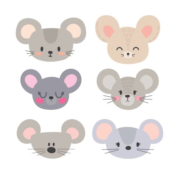 Set of cute mouses. Funny doodle animals. Little mouse in cartoon style Set of cute mouses. Funny doodle animals. Little mouse in cartoon style. Vector illustration baby mice stock illustrations