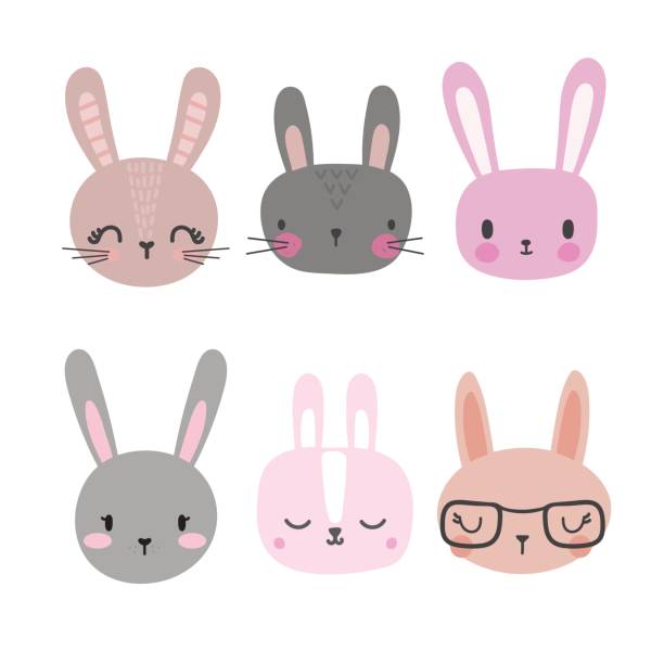 Set Of Cute Rabbits Funny Doodle Animals Little Bunny In Cartoon Style  Stock Illustration - Download Image Now - iStock