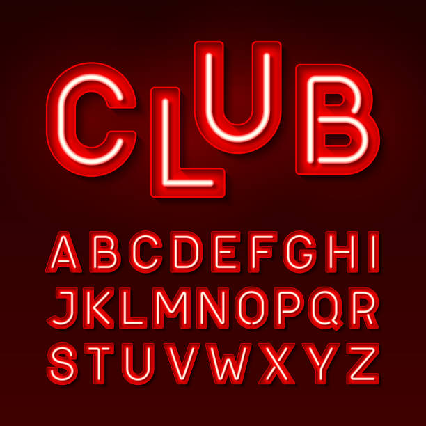 klub nocny vintage styl neon czcionka - red text stock illustrations