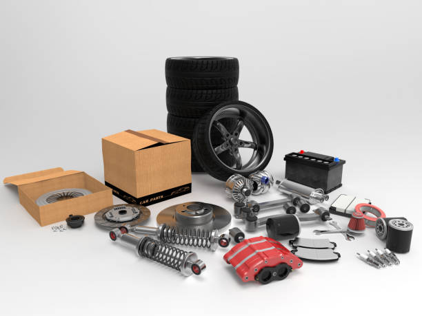 istock Car parts on background. Car parts box. 3D rendering. 666981098