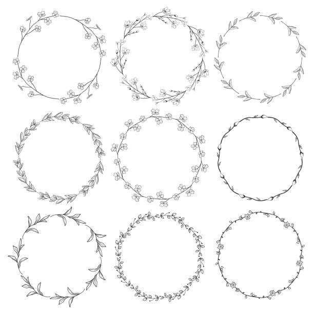 Kränze, Zweige, Lorbeeren mit Kräutern, Pflanzen und Blumen – Vektorgrafik