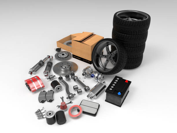 istock Car parts on background. Car parts box. 3D rendering. 666984404