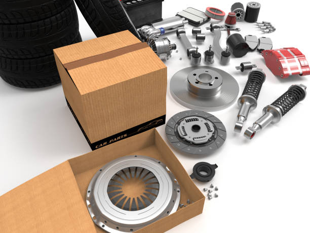 istock Car parts on background. Car parts box. 3D rendering. 666984420