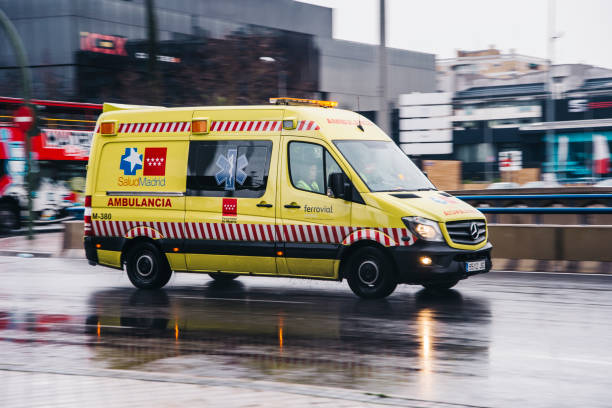 Reims France November 7, 2019 View of an ambulance rolling in the streets of Reims in the afternoon