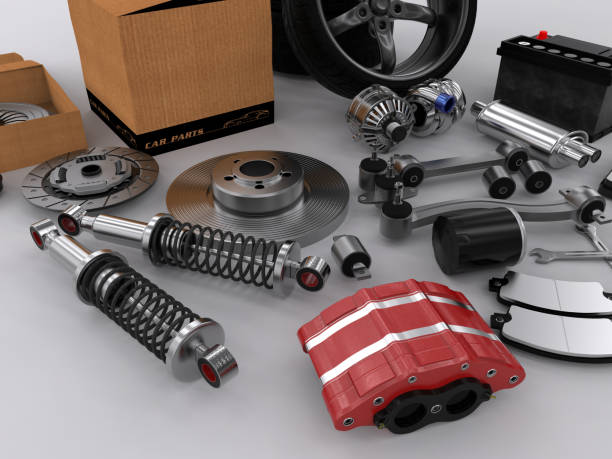 istock Car parts on background. Car parts box. 3D rendering. 666985040