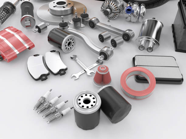 istock Car parts on background. Car parts box. 3D rendering. 666985246
