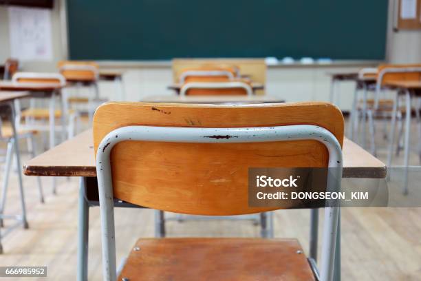 Korean High School Classroom Stock Photo - Download Image Now - Classroom, Empty, No People