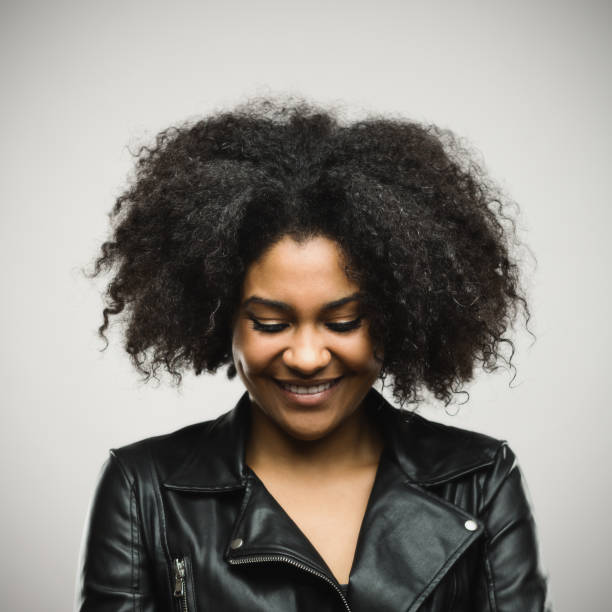 istock North american female model in leather jacket 666988754