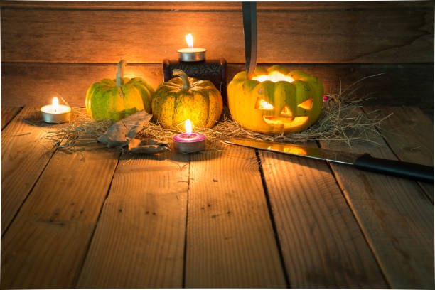 istock Halloween pumpkin on dark background close up shoot 666992058