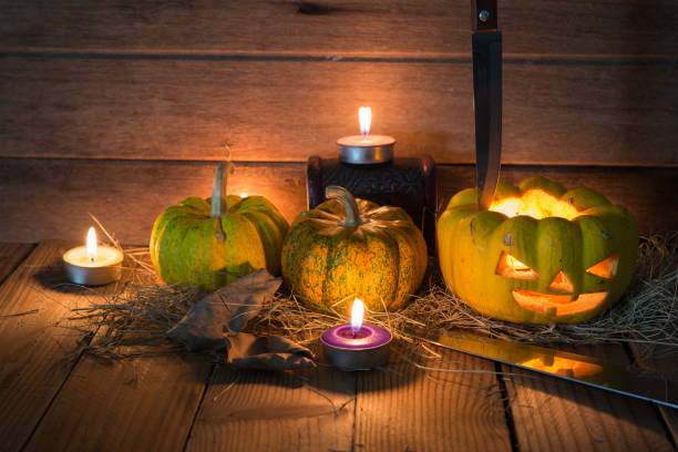 istock Halloween pumpkin on dark background close up shoot 666992060