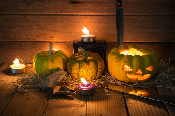 istock Halloween pumpkin on dark background close up shoot 666992074