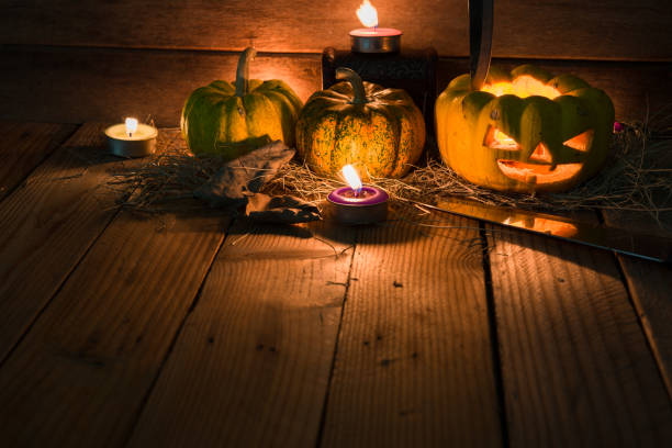 istock Halloween pumpkin on dark background close up shoot 666994944