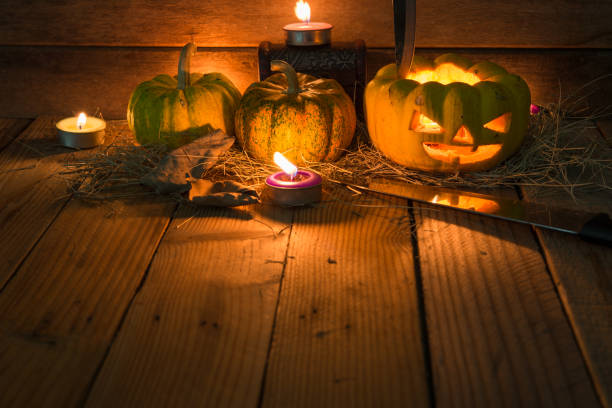 istock Halloween pumpkin on dark background close up shoot 666994948