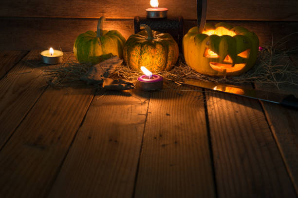 istock Halloween pumpkin on dark background close up shoot 666994950