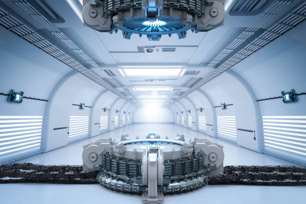 istock hologram machine or projector in tunnel 667006354
