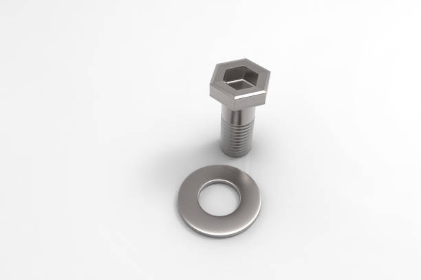 istock Shiny metal bolts isolated on white background with reflection effect. 3D rendering. 667006462