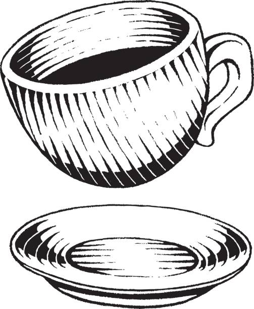 ilustraciones, imágenes clip art, dibujos animados e iconos de stock de dibujo de tinta vectorizada de una taza de café - black abstract engraved image coffee