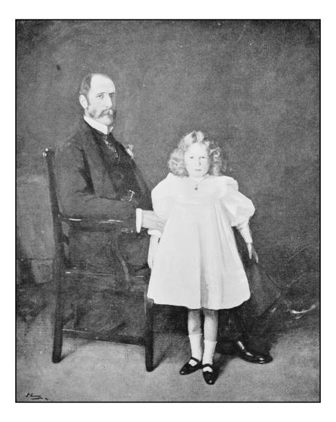 istock Antique photo of paintings: Man and daughter 667016540