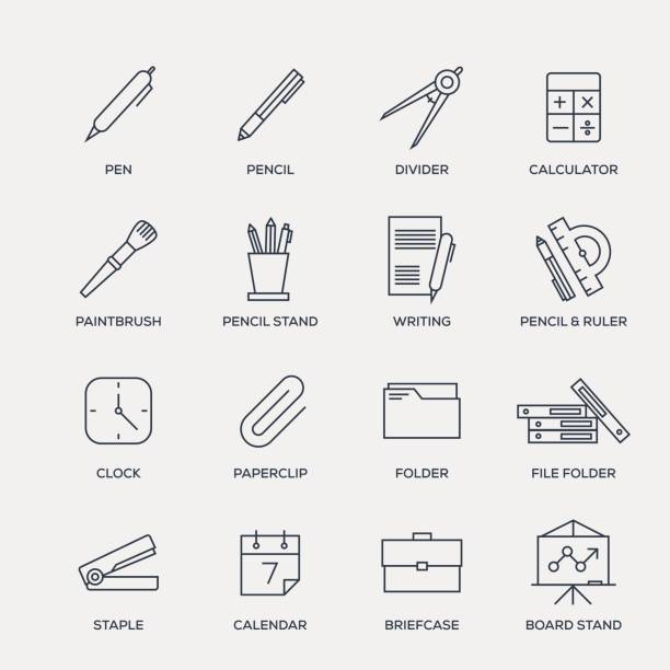 Office Stationery Icon Set - Line Series Office Stationery Icon Set - Line Series office supply stock illustrations