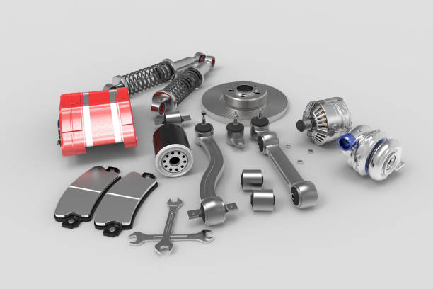 istock Car parts on background. Car parts box. 3D rendering. 667024790