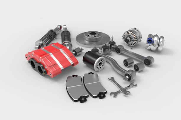 istock Car parts on background. Car parts box. 3D rendering. 667025332