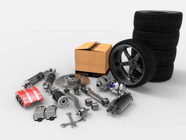 istock Car parts on background. Car parts box. 3D rendering. 667027638