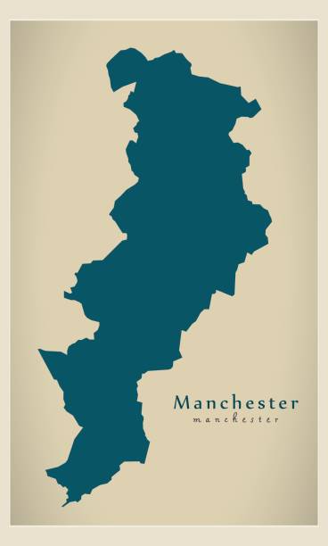 현대 지도-맨체스터 자치구 영국 그레이터 맨체스터 영국 - manchester stock illustrations